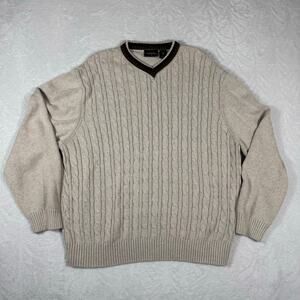 Saddlebred‎ Men's XXL Cable Knit Beige Pullover Heavy Sweater V-Neck Cotton